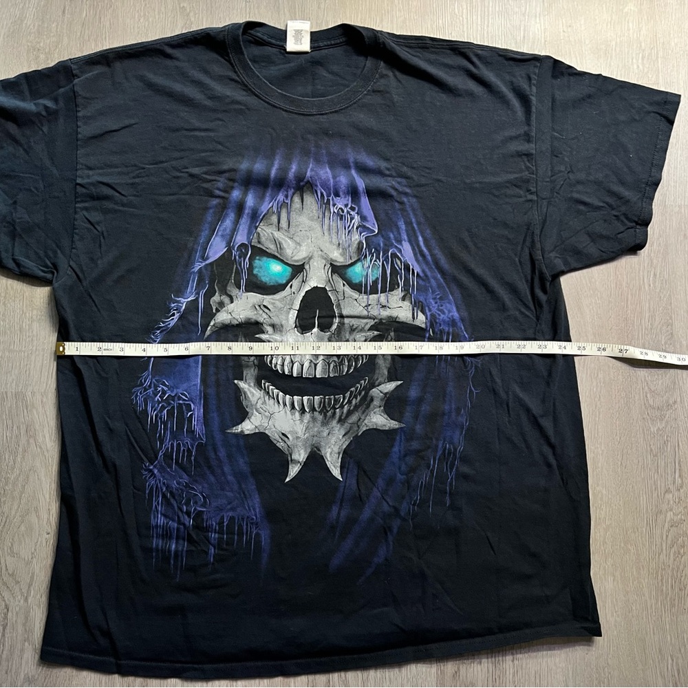 Vintage Demon Skull T- Shirt Mens Size 2XL Black Graphic Print Crew Neck Y2K Tee